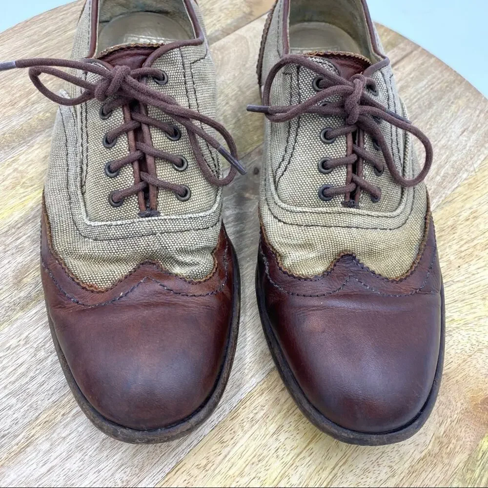 Frye Harvey Canvas Oxfords Leather Wing Tips Heritage Academia Preppy